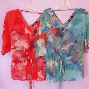 2-  a.n.a Tops sz. Petite Medium pink and blue chi